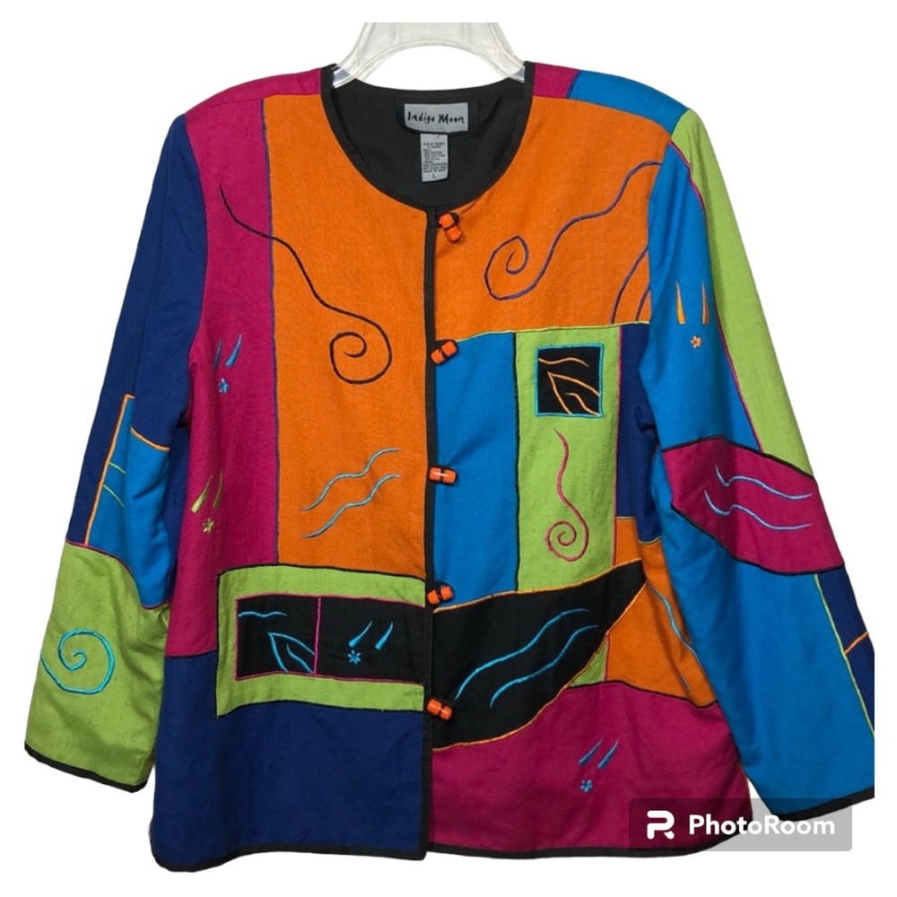 Funky Indigo Moon Patchwork Embroidered Artsy Boh… - image 1